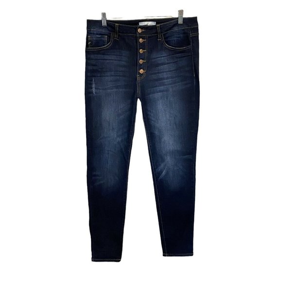 KanCan High Rise Exposed Button Fly Dark Rinse Stretch Skinny Jeans Sz 13/30 - Picture 1 of 8